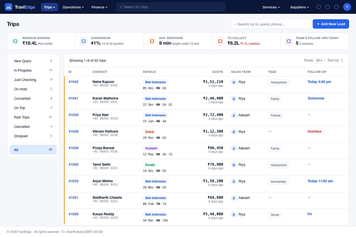 TravlEdge — the connected travel workspace: leads, quotes, bookings and payments
